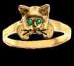 Gold Kitten Ring with Emerald Eyes