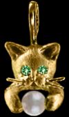 Gold Kitten Head with Pearl Pendant