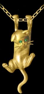 Gold Kitten with Emerald Eyes Pendant or Pin