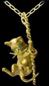 Gold Kitten on a Rope Pendant