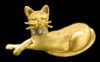 Gold Cat Sleeping with Diamond Collar Pin