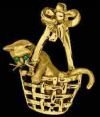 Gold Cat in Basket Pendant or Pin